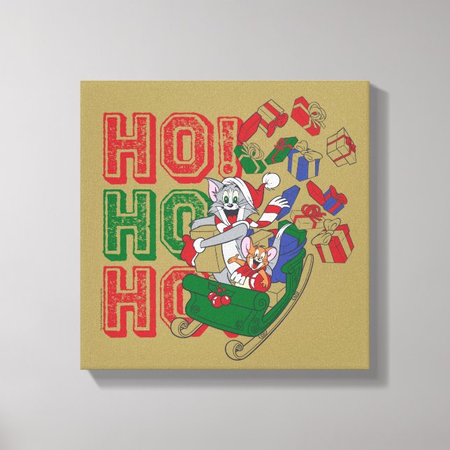 Tom and Jerry Delivering Gifts In A Sleigh Canvas Print (Front)