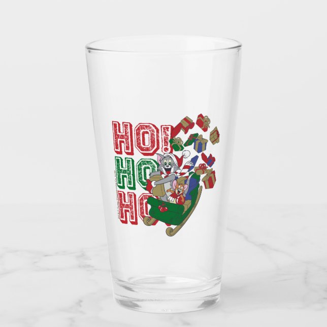 Tom and Jerry Delivering Gifts In A Sleigh Glass (Front)