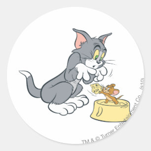 Tom and Jerry Feed The Cat Classic Round Sticker