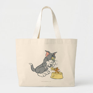 Tom and Jerry Feed The Cat Large Tote Bag