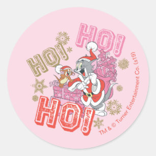 Tom and Jerry "Ho! Ho! Ho!" Santa Gift Delivery Classic Round Sticker