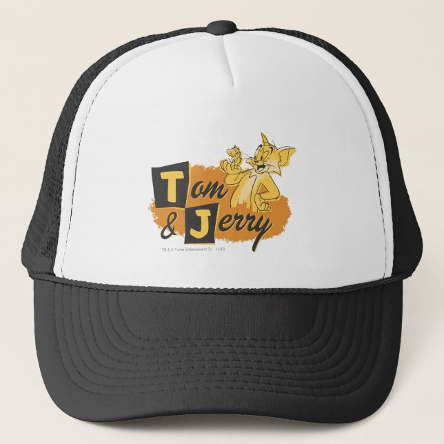 Tom and Jerry Mouse In Paw Logo Trucker Hat (Front)