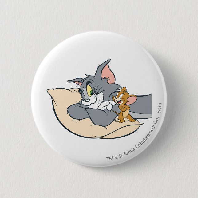 Tom and Jerry On Pillow 6 Cm Round Badge (Front)