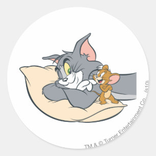 Tom and Jerry On Pillow Classic Round Sticker