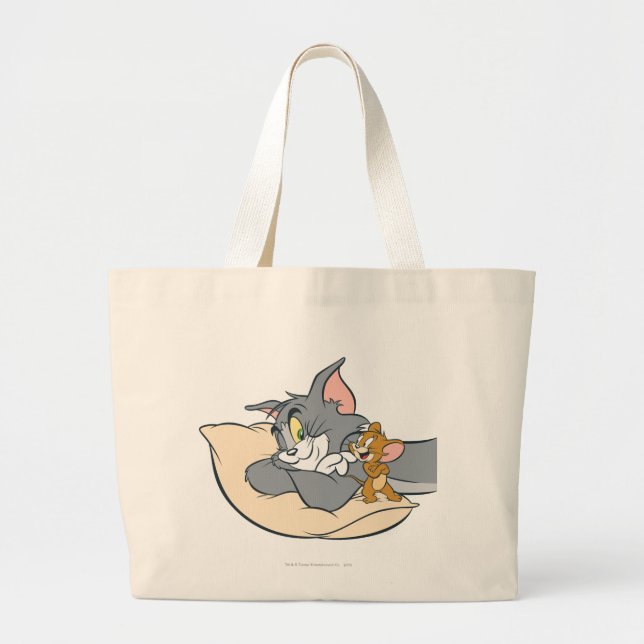 Tom and Jerry On Pillow Large Tote Bag (Front)