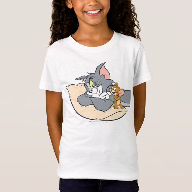 Tom and Jerry On Pillow T-Shirt (Front)