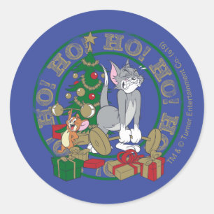 Tom and Jerry Opening Presents Classic Round Sticker