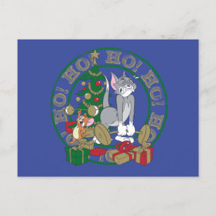 Tom and Jerry Opening Presents Holiday Postcard