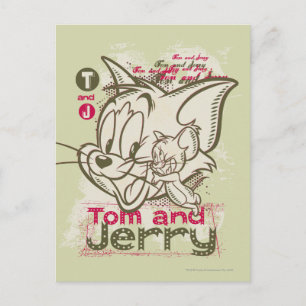 Tom and Jerry Pink and Green Postcard