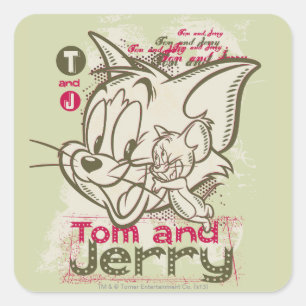 Tom and Jerry Pink and Green Square Sticker