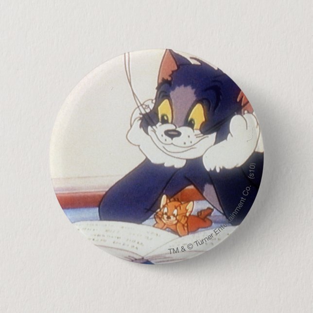 Tom And Jerry Read a Book 6 Cm Round Badge (Front)