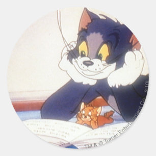 Tom And Jerry Read a Book Classic Round Sticker