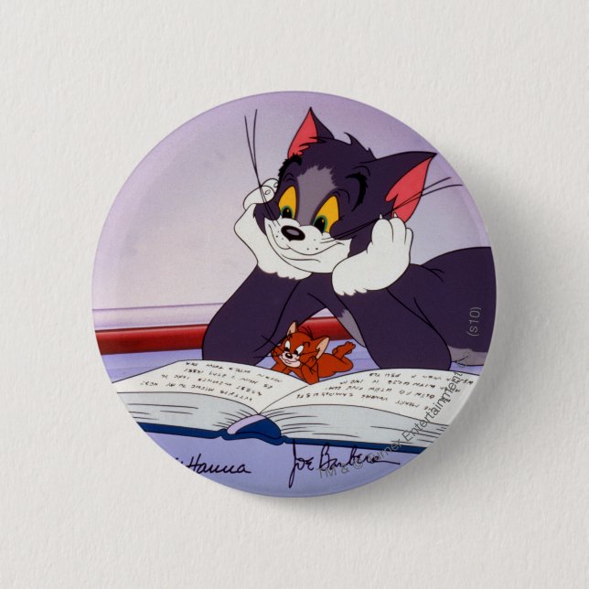 Tom And Jerry Reading Book Autographed 6 Cm Round Badge (Front)
