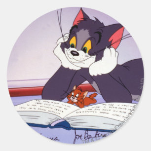 Tom And Jerry Reading Book Autographed Classic Round Sticker