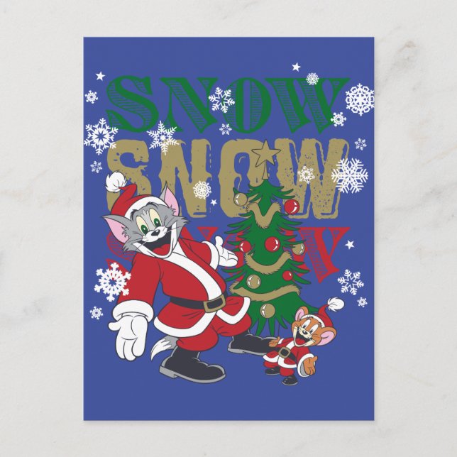 Tom and Jerry Santas By The Tree Holiday Postcard (Front)