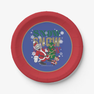 Tom and Jerry Santas By The Tree Paper Plate