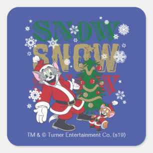 Tom and Jerry Santas By The Tree Square Sticker