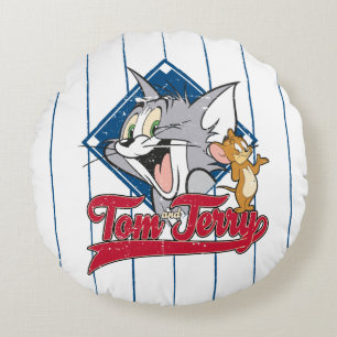 Tom And Jerry Tom And Jerry On Baseball Diamond Round Cushion