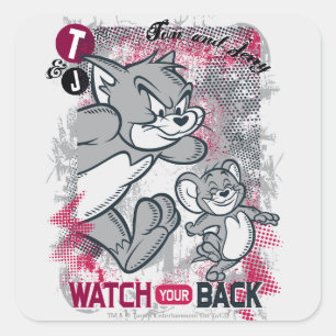 Tom and Jerry Watch Your Back Square Sticker