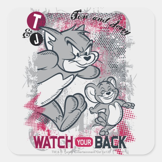 Tom and Jerry Watch Your Back Square Sticker (Front)