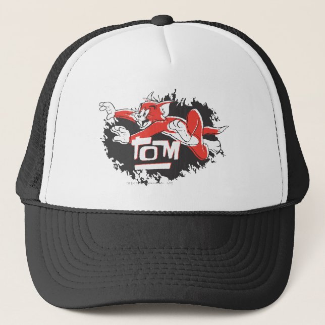 Tom Black and Red Logo Trucker Hat (Front)
