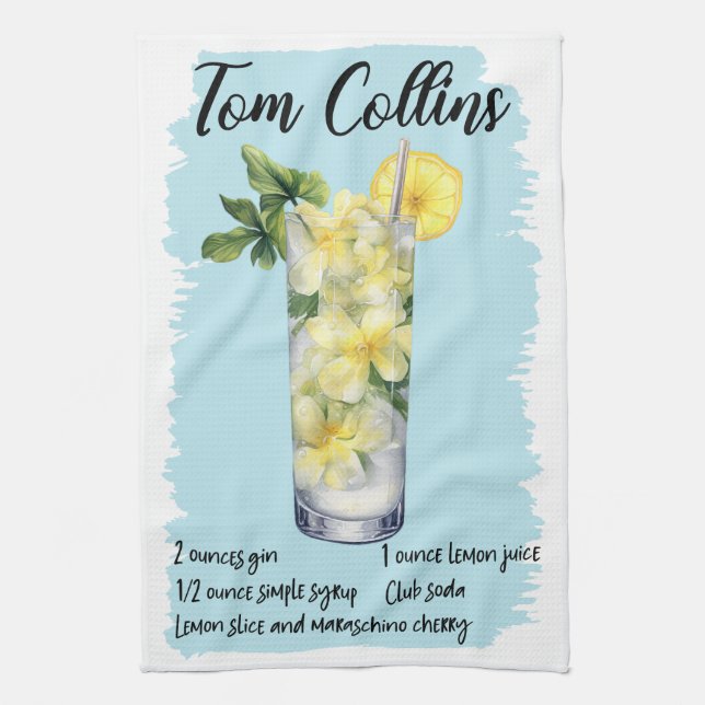 Tom Collins Cocktail Recipe Tea Towel (Vertical)