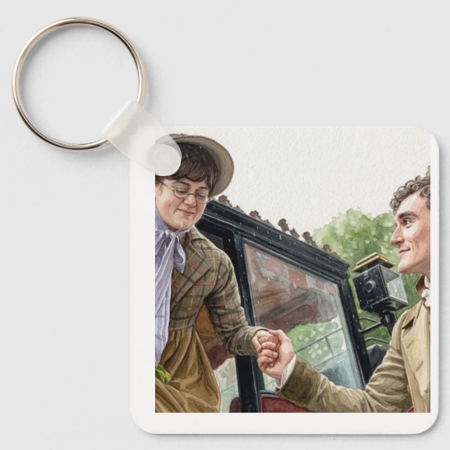 Tom handing Mary out of a carriage Key Ring (Front)