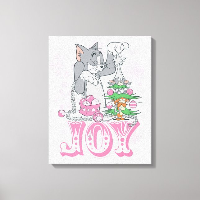 Tom, Jerry, and Nibbles Decorating Joy Canvas Print (Front)