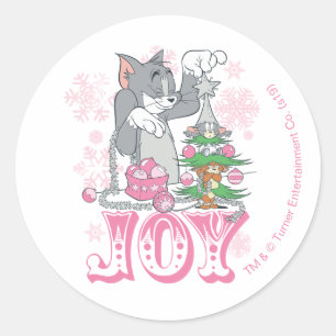Tom, Jerry, and Nibbles Decorating Joy Classic Round Sticker