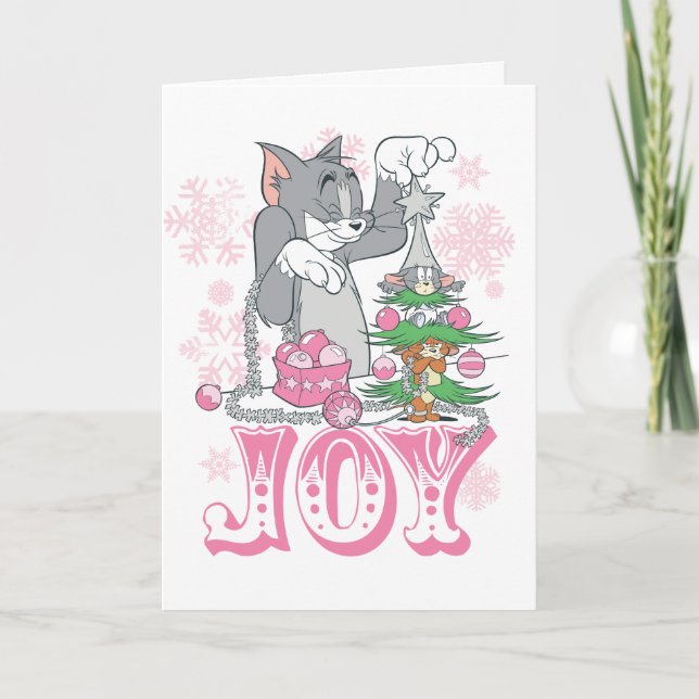 Tom, Jerry, and Nibbles Decorating Joy Holiday Card (Front)