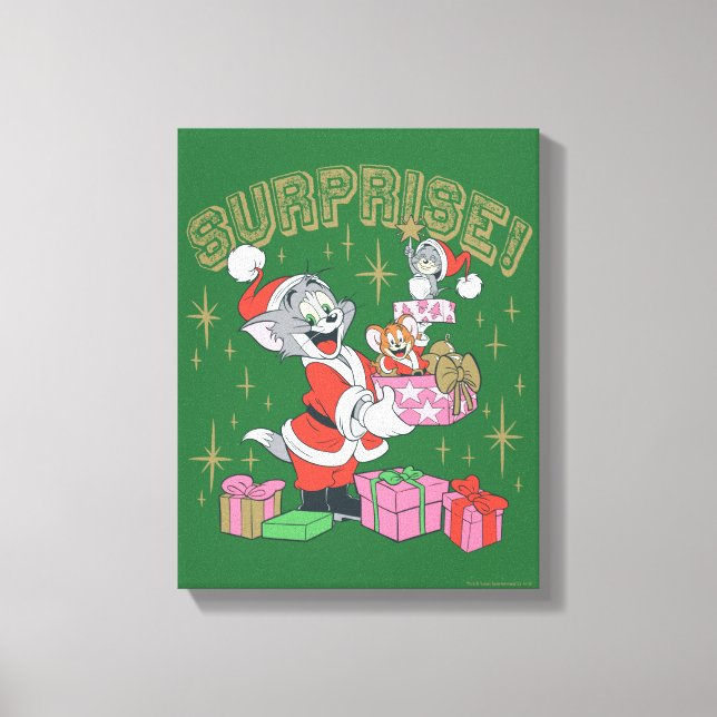 Tom, Jerry, and Nibbles Holiday Surprise Canvas Print (Front)