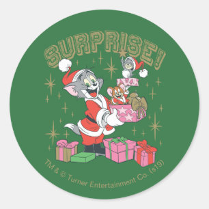 Tom, Jerry, and Nibbles Holiday Surprise Classic Round Sticker
