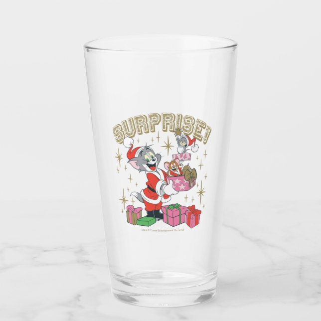 Tom, Jerry, and Nibbles Holiday Surprise Glass (Front)