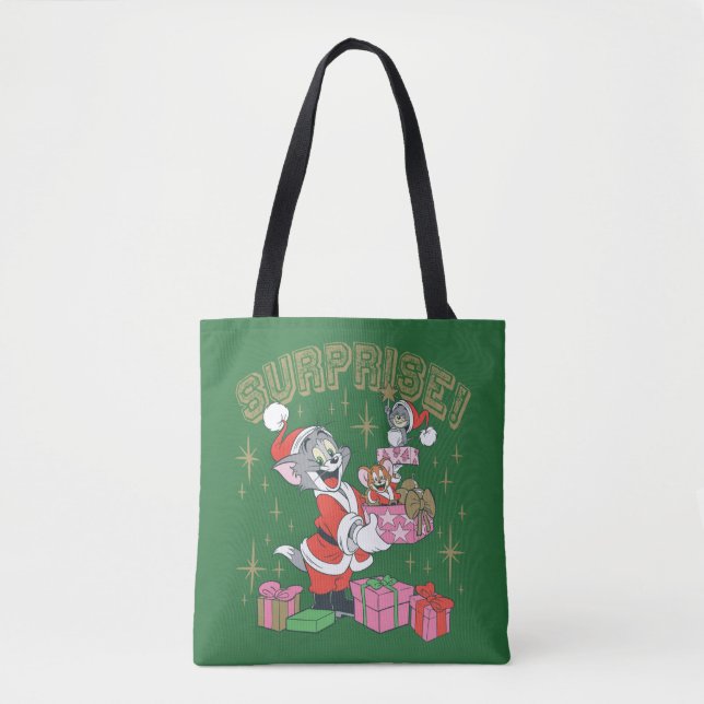 Tom, Jerry, and Nibbles Holiday Surprise Tote Bag (Front)