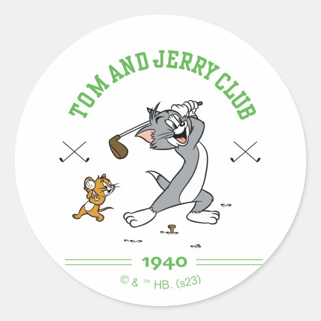 Tom & Jerry Golfing Club 1940 Classic Round Sticker (Front)