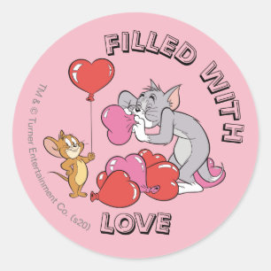 Tom & Jerry Inflate Valentine Heart Balloons Classic Round Sticker