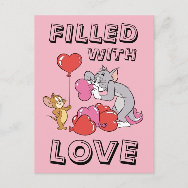 Tom & Jerry Inflate Valentine Heart Balloons Holiday Postcard (Front)