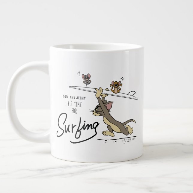Tom & Jerry "It's Time For Surfing" Large Coffee Mug (Left)