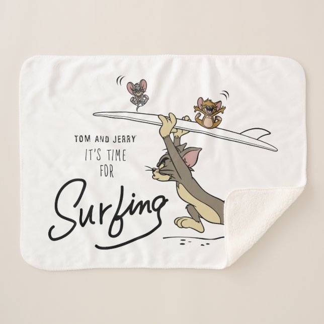 Tom & Jerry "It's Time For Surfing" Sherpa Blanket (Front (Horizontal))