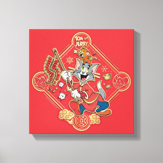 Tom & Jerry Lighting Firecrackers Canvas Print (Front)