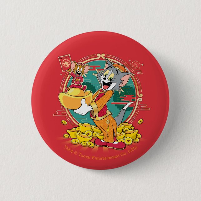 Tom & Jerry New Years Red Envelope 6 Cm Round Badge (Front)