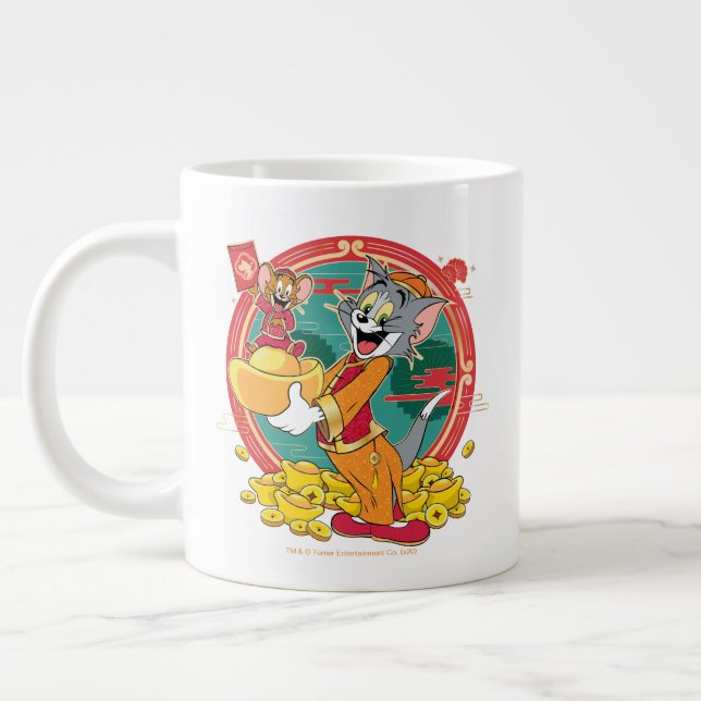Tom & Jerry New Years Red Envelope Large Coffee Mug (Left)
