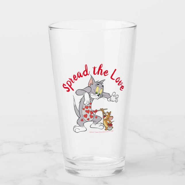 Tom & Jerry Painting Valentine Hearts Glass (Front)