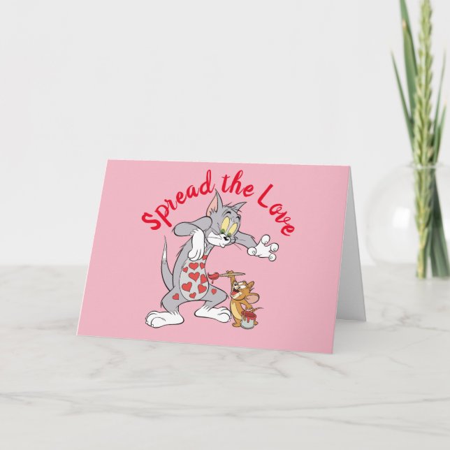 Tom & Jerry Painting Valentine Hearts Holiday Card (Front)