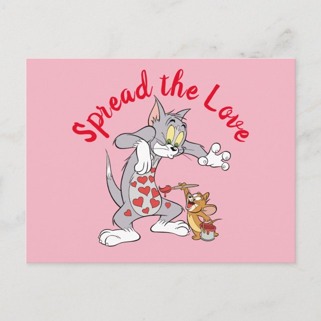 Tom & Jerry Painting Valentine Hearts Holiday Postcard (Front)