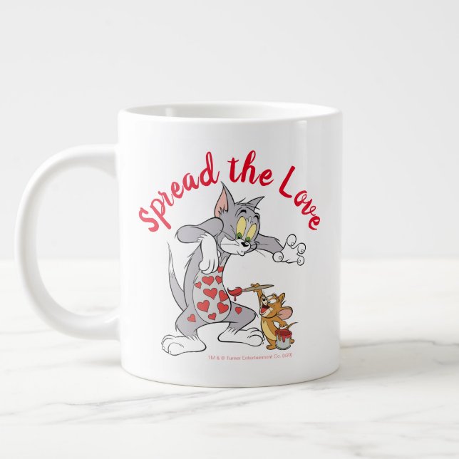 Tom & Jerry Painting Valentine Hearts Large Coffee Mug (Left)
