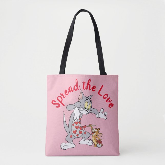 Tom & Jerry Painting Valentine Hearts Tote Bag (Front)