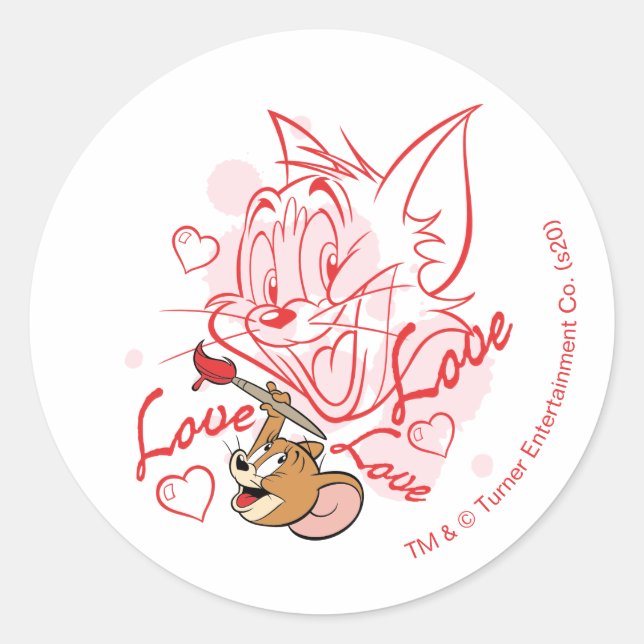Tom & Jerry Valentine Painting Classic Round Sticker (Front)