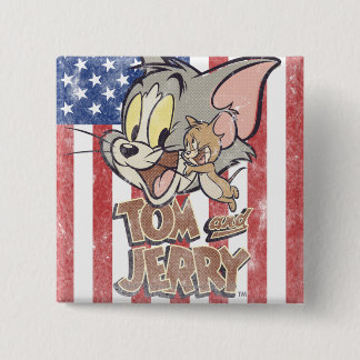 Tom & Jerry With US Flag 15 Cm Square Badge