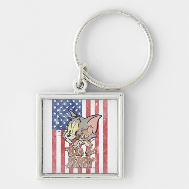 Tom & Jerry With US Flag Key Ring (Front)